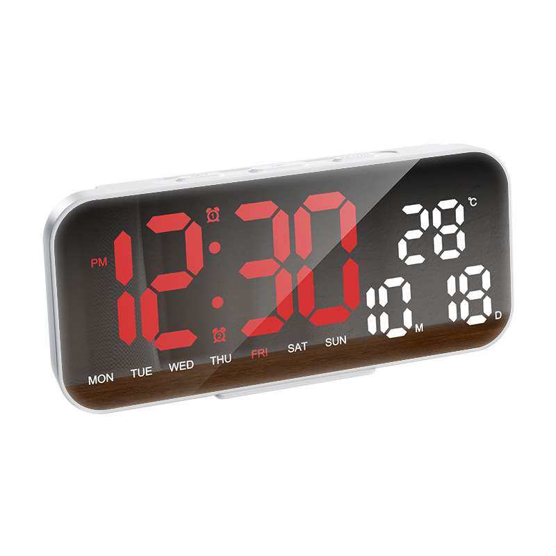 跨镜多功能LED镜面时钟座钟墙壁挂钟电子闹钟学生计时钟万年历时