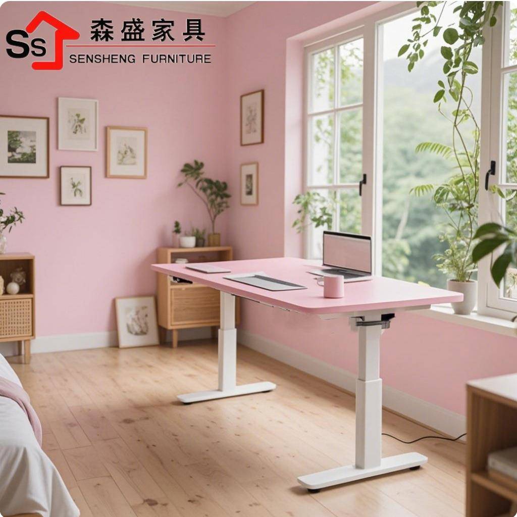 电动升降桌儿童女生少女书桌电竞桌可升降学习桌粉色双电机升降桌