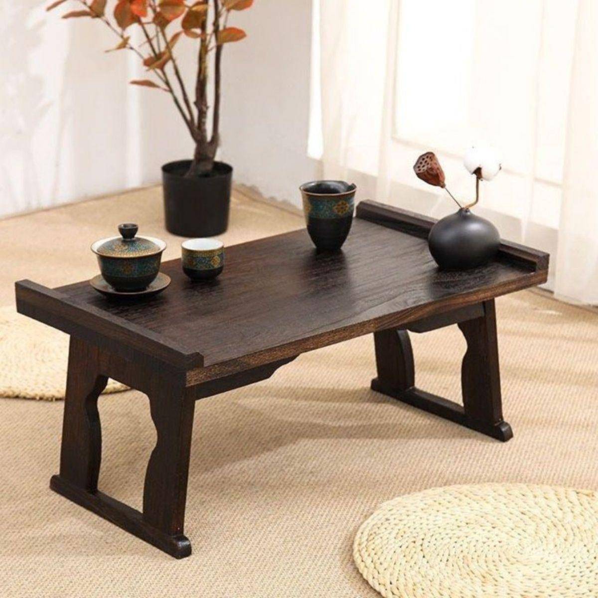 实木飘窗小桌复古风拍照道具矮桌茶桌可折叠床上卧室仿古桌子中式