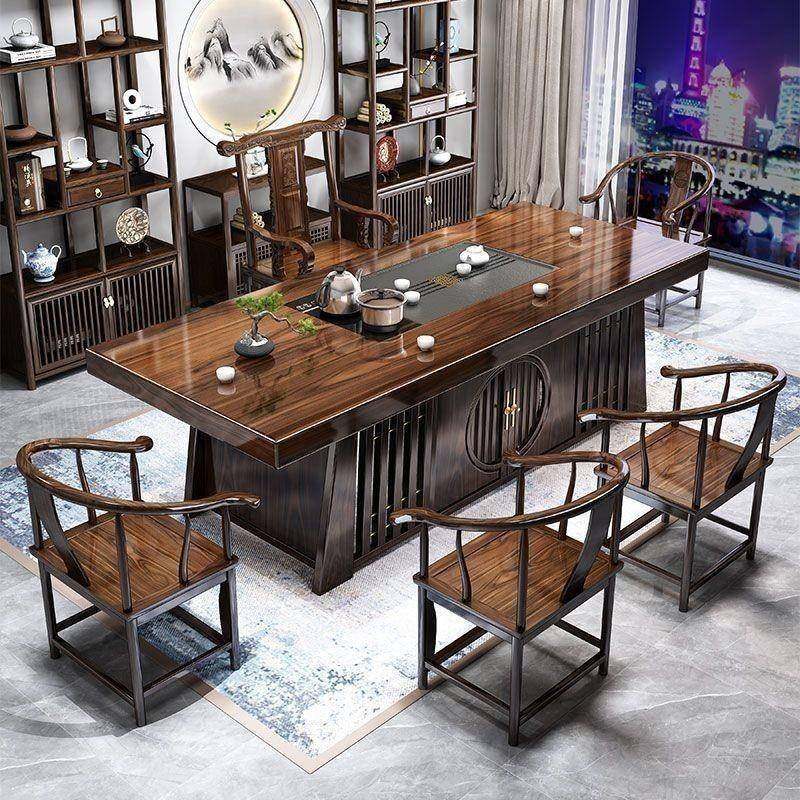 实木大板茶桌椅组合新中式办公室泡茶客厅家用一整套茶几一体茶台