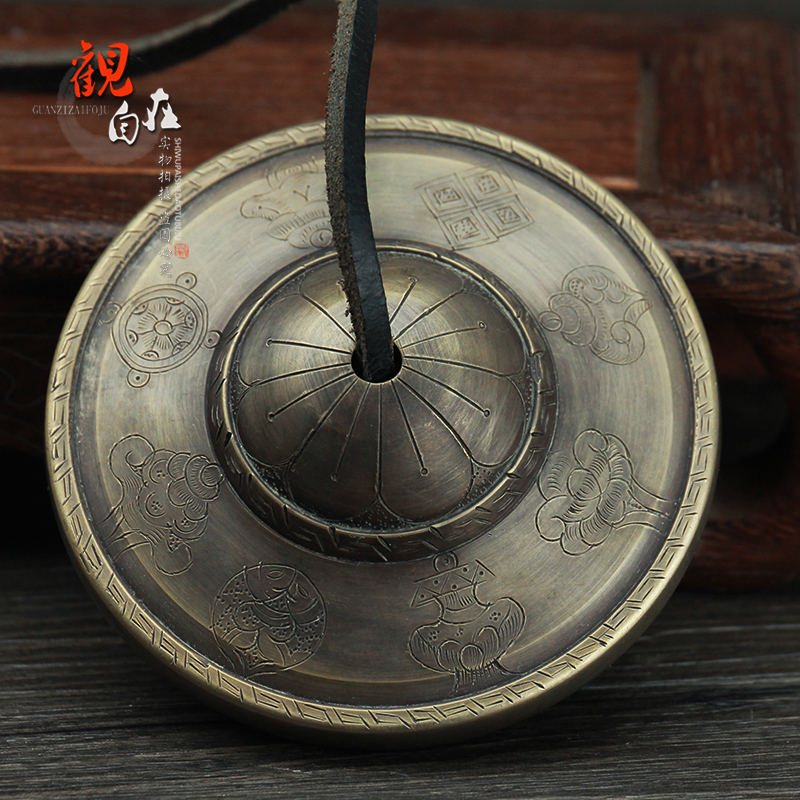 尼泊尔纯铜八吉祥碰铃s家居装饰纯铜皮绳手工撞铃铃铜钹用具