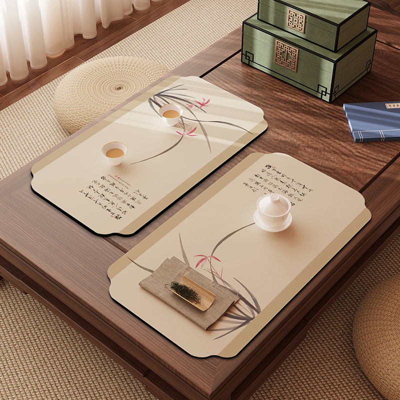 新中式茶席桌垫吸水中国风禅意异形茶桌旗硅N藻泥桌布台垫沥水垫