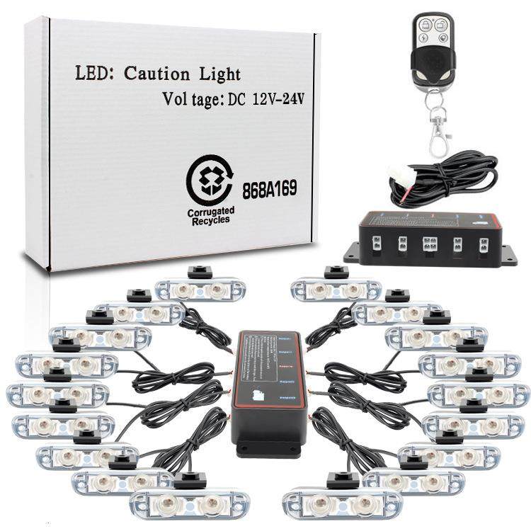 一拖十六汽车中网爆闪警示灯频闪侧边灯16*2LED高亮格栅灯12V