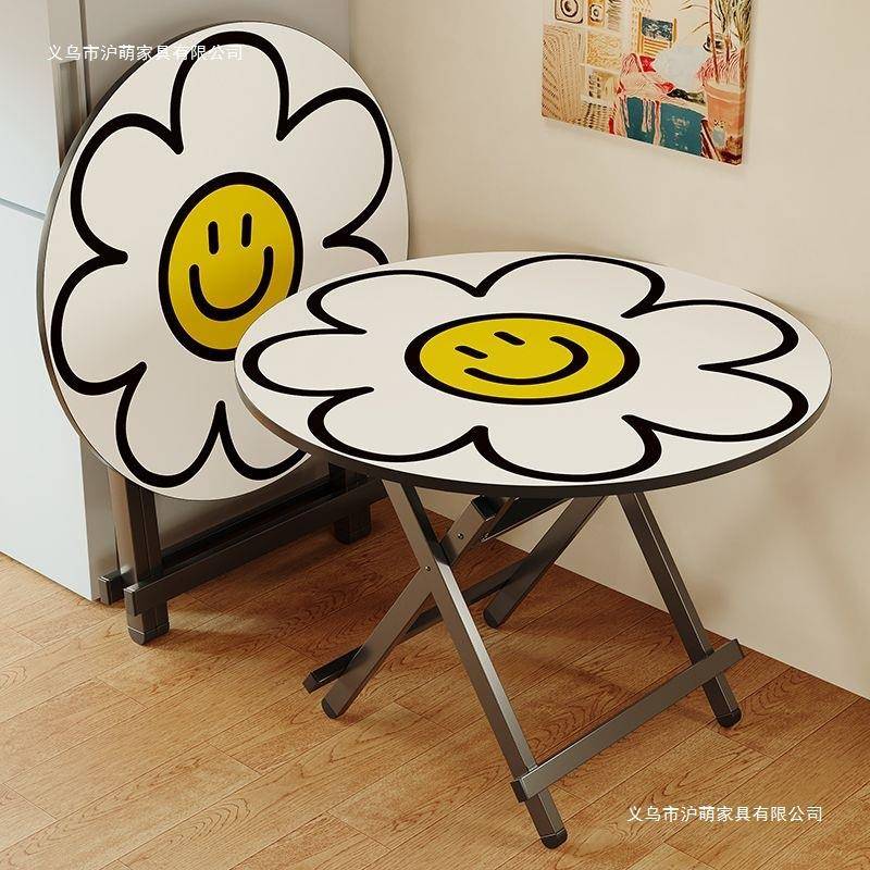 家用折叠桌儿童学习写字桌吃饭餐桌小户型圆桌烤火小桌子简约矮桌