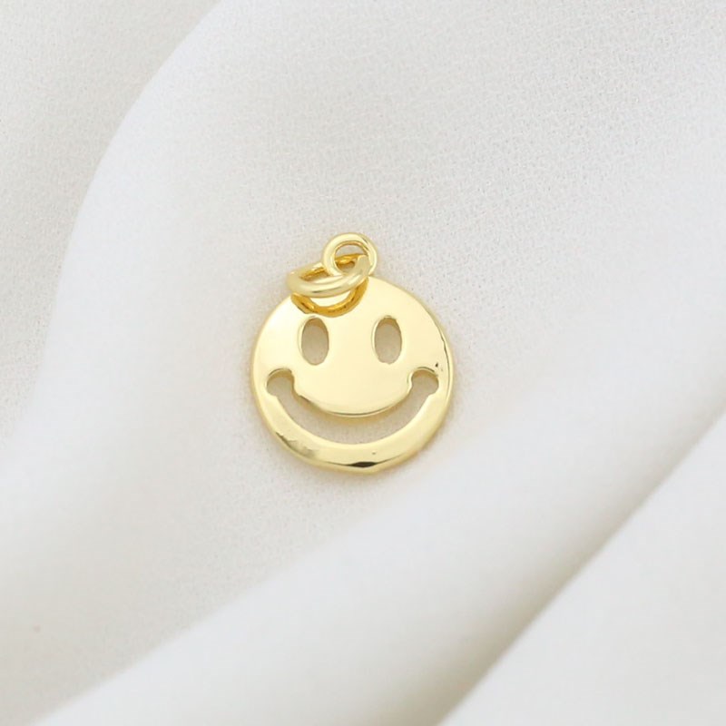 18k包金保e色纯铜12mm镂空笑脸创意挂件吊坠diy手链项链饰品配件