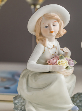 创意可爱西洋女孩陶瓷摆件卧室少女心J艺术品摆设送闺蜜生日礼物