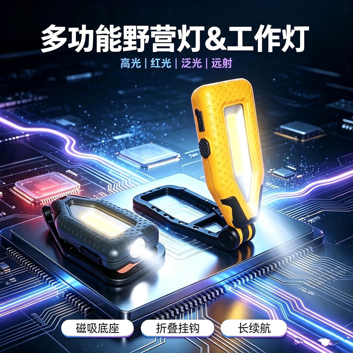 包邮新款多功能USB充电高亮磁吸挂钩工作灯野露营应急背包信号灯