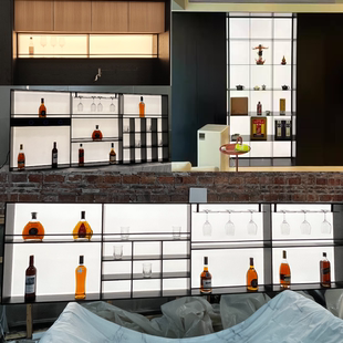 不锈钢发光柜定制亚克力装饰展示柜别墅客厅金属酒柜餐边柜