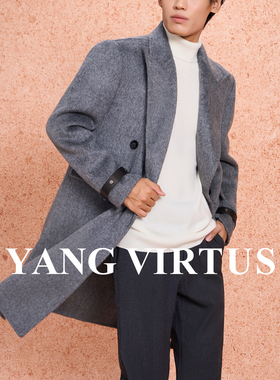 YANG VIRTUS 男士毛呢大衣长款戗驳领双排扣美利奴羊毛纯手工高定