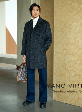 YANG VIRTUS 2025冬季新款星空纹手工高定中长款羊毛呢外套男士