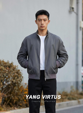 YANG VIRTUS 轻奢潮流男士短款立领哈灵顿飞行夹克春季新款休闲
