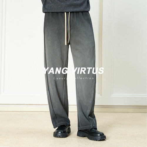 复古做旧美式弯刀阔版休闲裤男