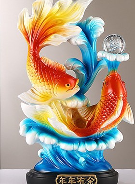 锦鲤客厅b摆件年年有余招财摆件玄关办公室桌客厅酒柜电视柜装饰