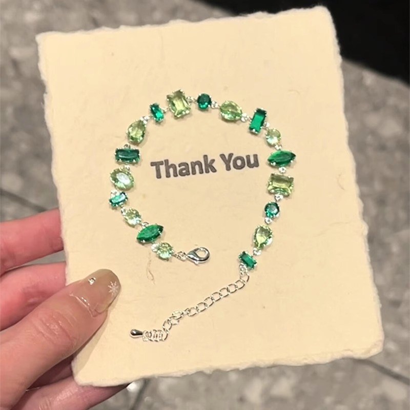 森系绿色几何仿锆石手链女款202B5年新款春夏小清新百搭高级感手