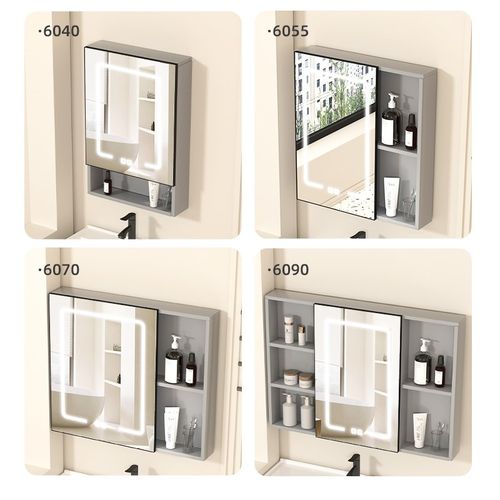 智能浴室镜柜挂墙式太空铝卫生间单独分I层隔板门后收纳盒化妆镜