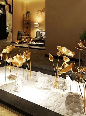 泰式金属铁艺荷花落地摆件酒x店室内庭院水景莲花装饰创意景观摆