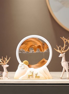 招财鹿流沙画g摆件家居客厅酒柜装饰品玄关电视柜新房乔迁新居