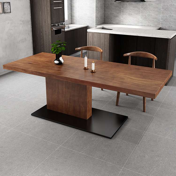 全实木复古餐桌工业风长方形胡桃色饭桌家用客厅小户型餐桌椅组合