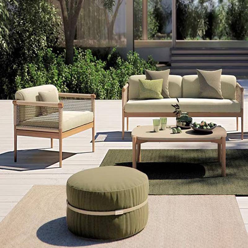 户外藤编沙发庭院别墅室外花园阳台酒店休闲柚木茶几组合实木家具