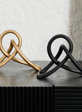 简约现代金色扭转绳结创意摆件样板房家居客厅酒柜装饰品摆件高级