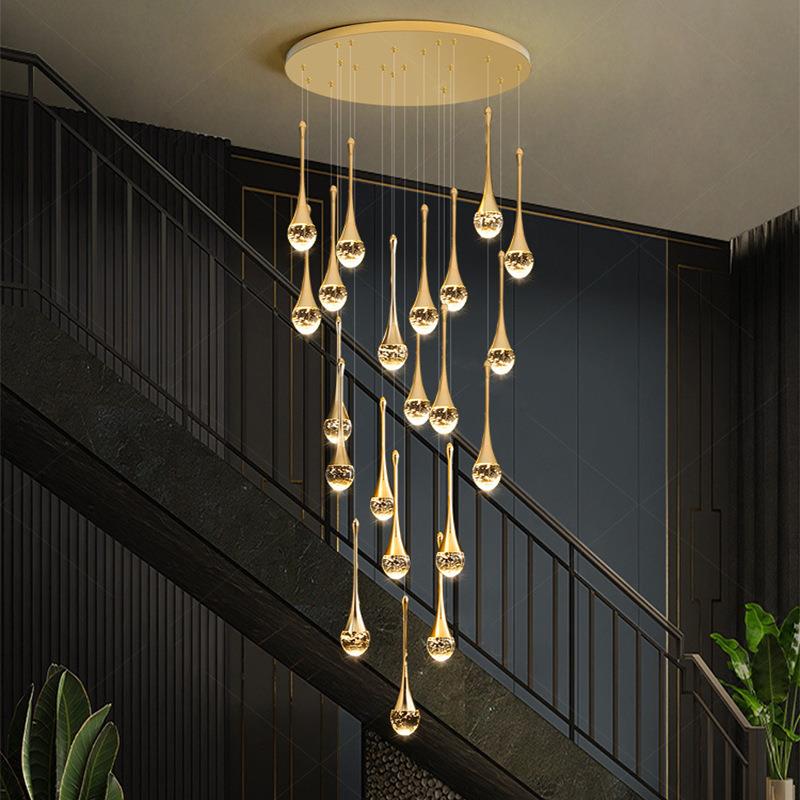 楼梯吊灯别墅led楼梯间中空旋转水晶灯现代简约创意复式楼长吊灯