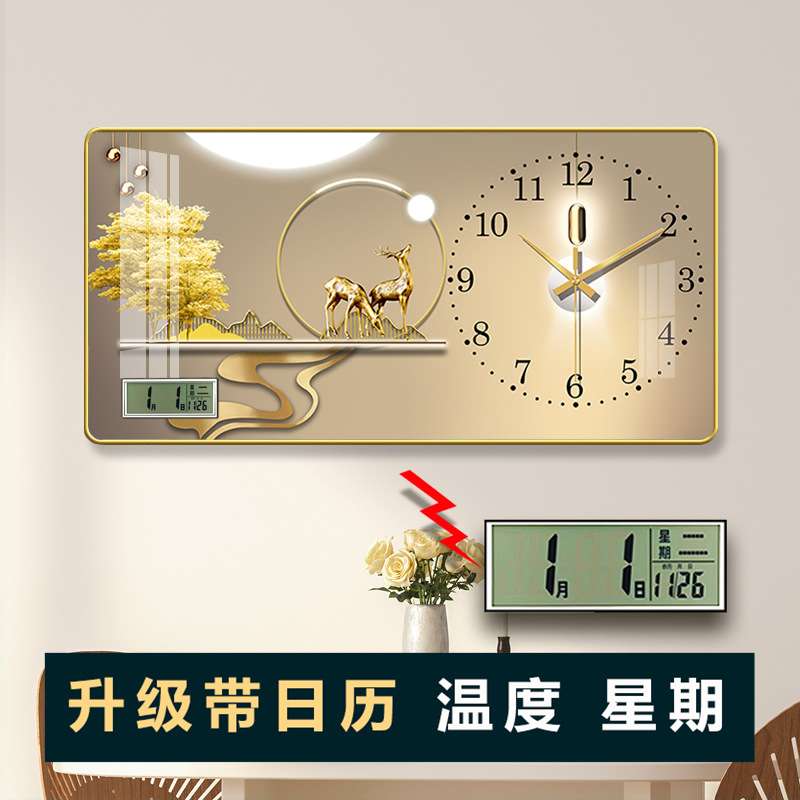 新款全自动万年历钟表挂画家用晶瓷挂钟装饰表静音时尚餐厅挂钟图片