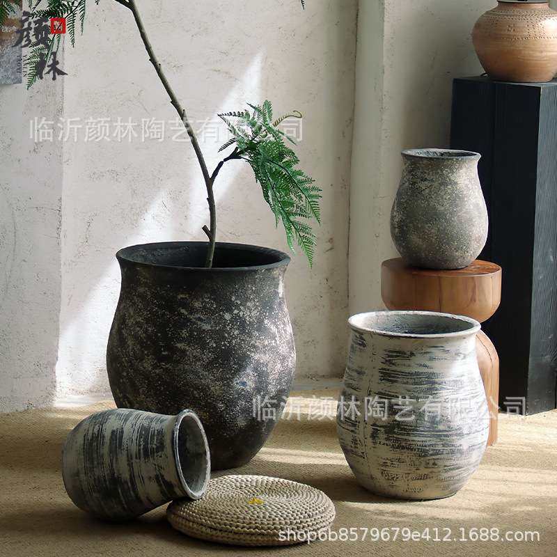 复古创意落地水泥花盆龙血树千年木绿植盆酒店商场服装店装饰花器