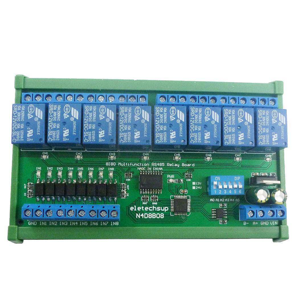 8输入8输出RS485继电器Modbus RTU协议DIN35轨道外壳PLC扩展板
