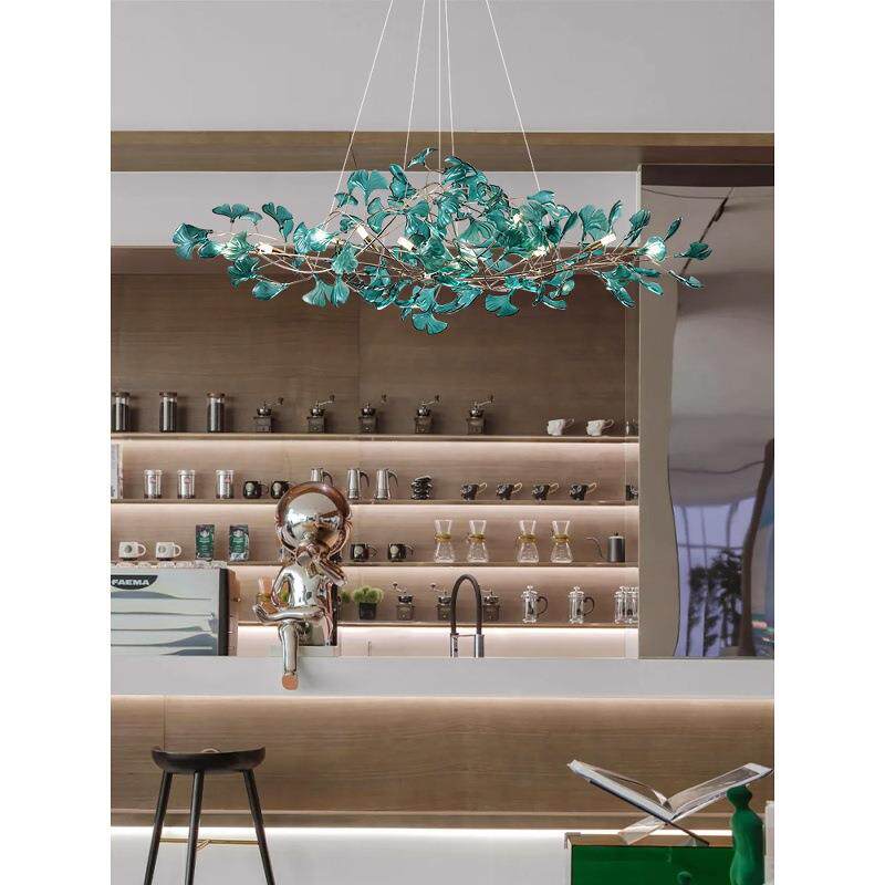 客厅吊灯现代轻奢创意艺术装饰银杏叶设计师别墅楼梯吧台餐厅灯具