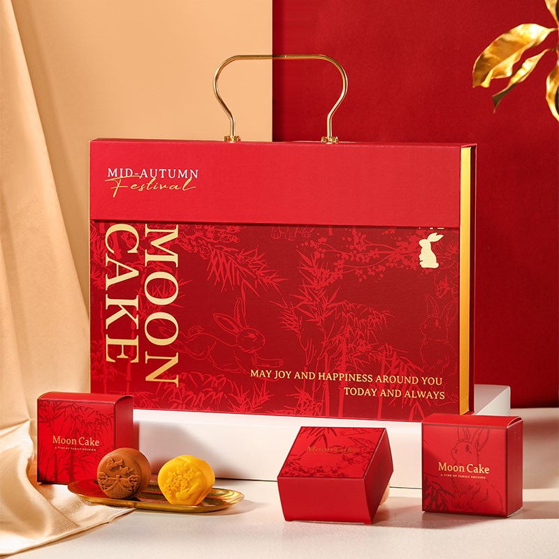2024中秋礼h品盒高档包装盒定制红色盒子8粒6个现货月饼盒礼盒空