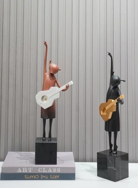 现代简约抽象弹吉他人物雕塑金属摆件客厅玄关酒店样板间家居饰品