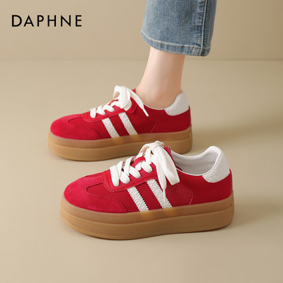 达芙妮红色德训鞋女厚底板鞋网面