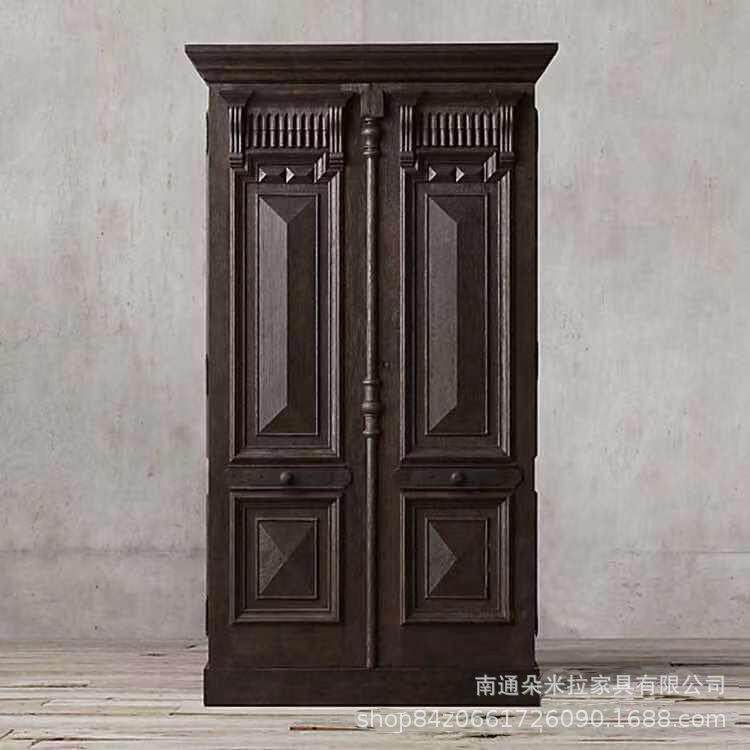美式乡村卧室高端实木复古做旧双门四门大衣柜卧室储存柜