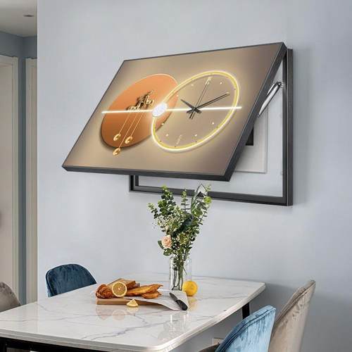 现代轻奢电表箱装饰画带钟表餐厅遮挡电箱挂画翻盖式总开关盒壁画