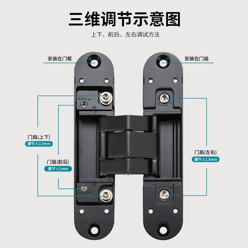 隐形门合页隐形暗门铰链暗藏三维可调十字木门外开隐藏门合页