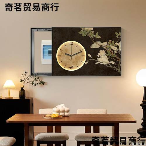 中古风电表箱装饰画带钟表法式复古配电箱遮挡挂画餐厅弱电箱盖板