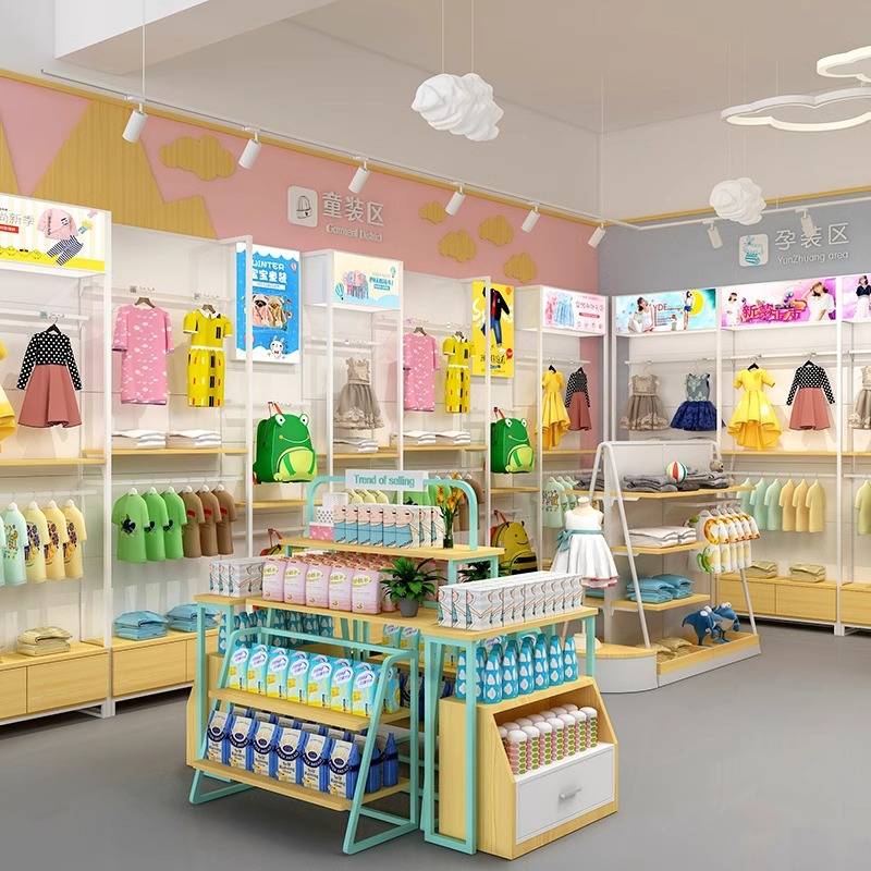 童装店展示架落地式儿童服装店装修效果图设计组合母婴店衣服货架