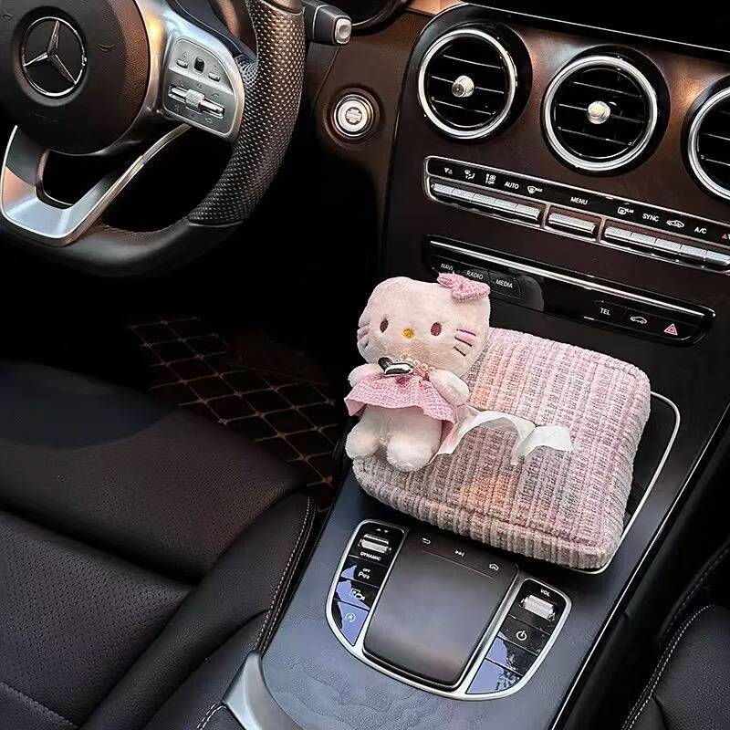 车载纸巾盒hellokitty可爱挂式抽纸盒汽车中控台车内抽纸袋收纳袋
