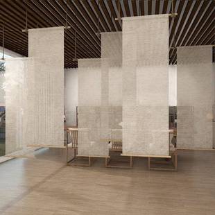 饰断挂帘亚麻纱升降屏风卷帘茶室大厅电动窗帘 麻绳隔装 新款 中日式