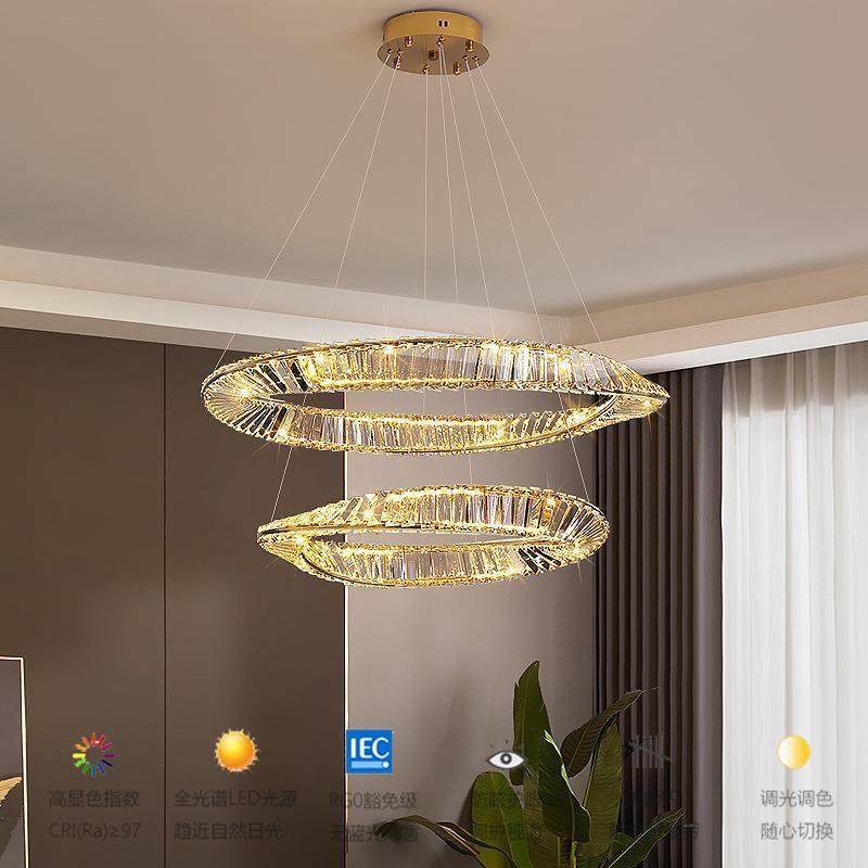 美式客厅旋转水晶吊灯现代简约网红水晶吊灯设计师餐厅环形卧室灯,家装灯饰光源,智能吊灯,淘宝优惠券,粉丝福利购,淘宝优惠卷