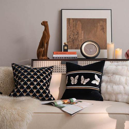 新款法式中古风绒布蝴蝶竹子刺绣客厅沙发抱枕复古靠垫名宿靠枕套