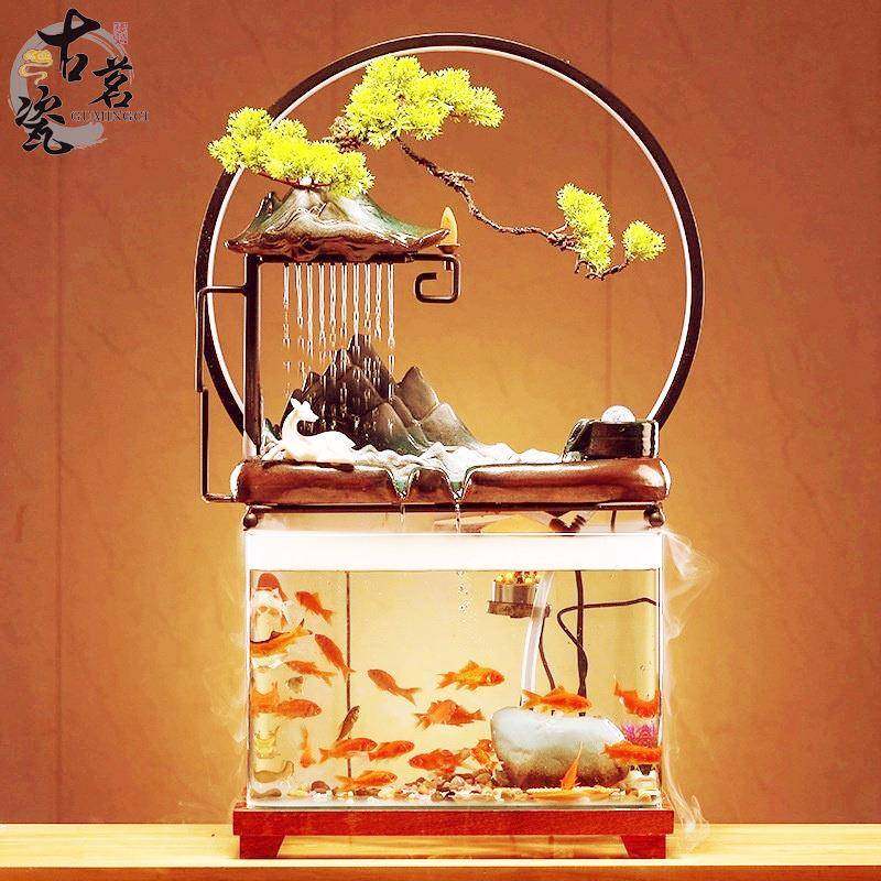 新中式陶瓷创意流水器鱼缸造景摆件家居办公室桌面客厅装饰品,家居饰品,流水摆件,淘宝优惠券,粉丝福利购,淘宝优惠卷