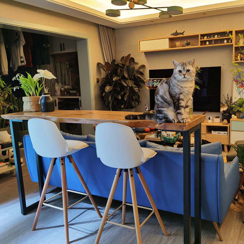 实木吧台桌椅家用客厅隔断小吧台阳台休闲长条桌靠墙高脚桌椅组合