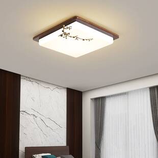 新中式客厅灯简约现代胡桃木色卧室灯实木灯长方形led吸顶灯8237