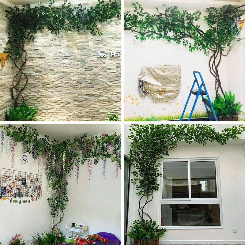 树叶树枝树藤假花藤蔓藤条室内客厅墙面阳台绿植物墙装饰造景