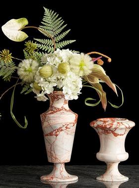 轻奢客厅壁龛上装饰摆件高端餐桌花器天然石材大理石花瓶插花艺术