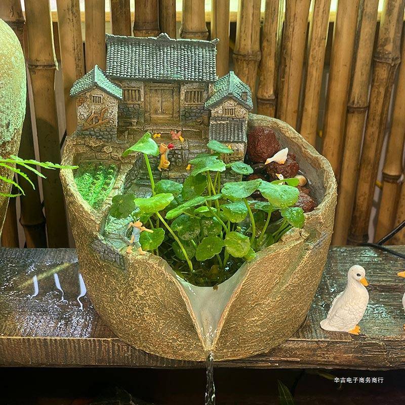 微景观流水古法鱼缸水循环造景过滤器养鱼生态缸庭院水景摆件景观