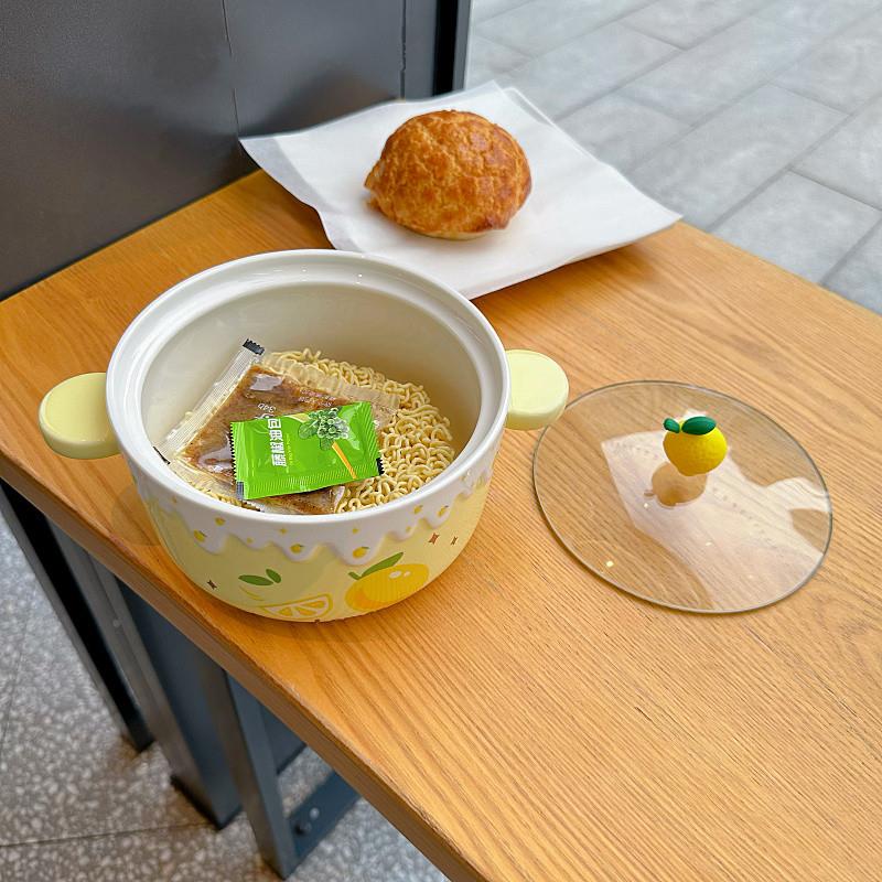 卡通可爱双耳水12345678果沙拉碗带盖大泡面碗生学宿舍用容面量圆