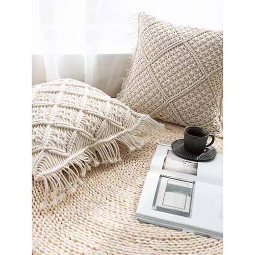 波西米亚手工编织流苏抱枕靠枕拍摄道具靠垫靠背汽车办公室腰靠c^