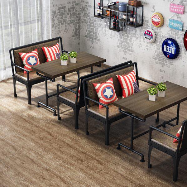 复古做旧铁艺烧烤店西餐厅休息区桌椅组合酒吧餐吧工业风卡座沙发